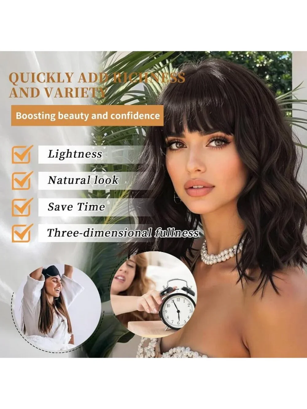 Women's Dark Brown 14 Inch Heat Resistant Synthetic Fiber Shoulder Length Wigs